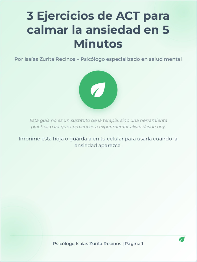 3 Ejercicios de ACT para Calmar La Ansiedad en 5 Minutos | PDF ...