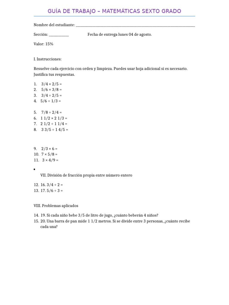 Ejercicios de Matemáticas Sexto Grado | PDF