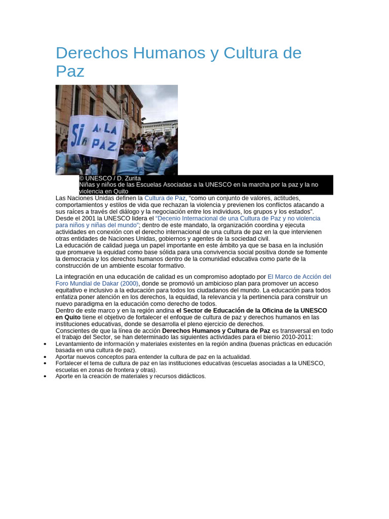 Cultura de Paz y Derechos Humanos en Educación | PDF | Paz | Derechos ...