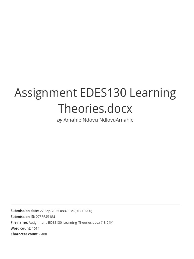 EDES130 Learning Theories Assignment | PDF
