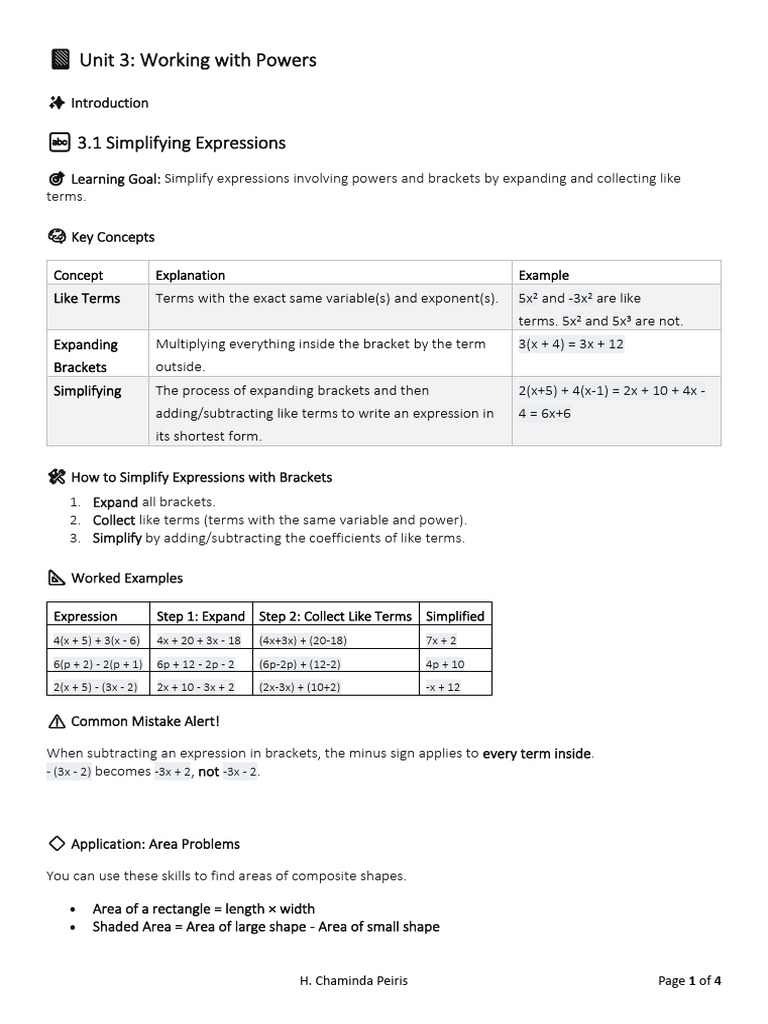 3.0 Working With Powers Note | PDF | Multiplication | Area