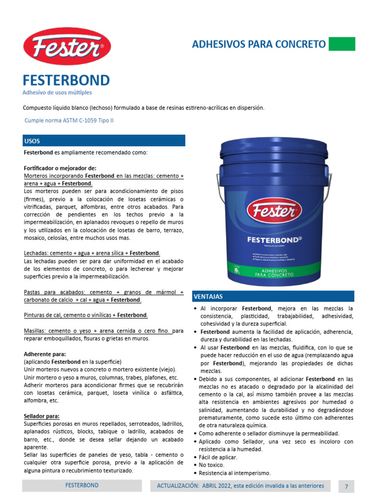 Fester Festerbond Es MX | PDF | Hormigón | Cemento