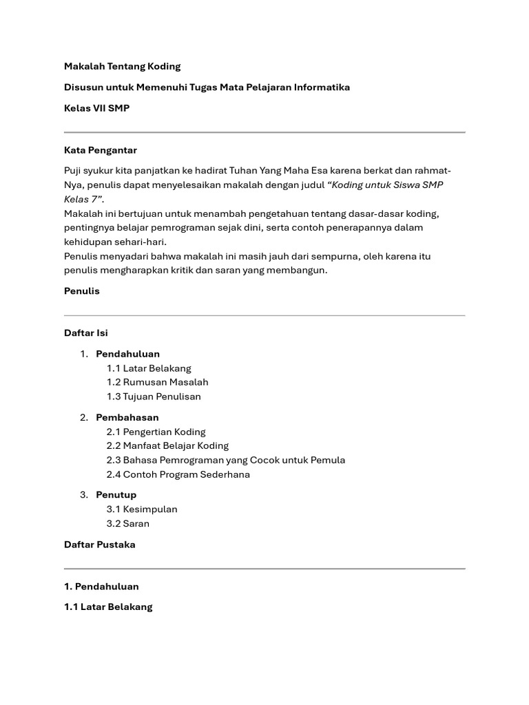 Dasar Koding untuk Siswa SMP Kelas 7 | PDF