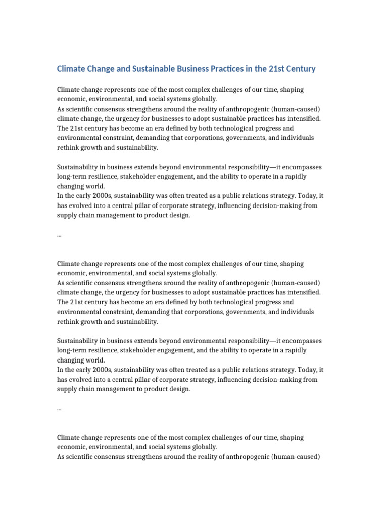 Climate Change and Sustainable Business Practices | PDF ...