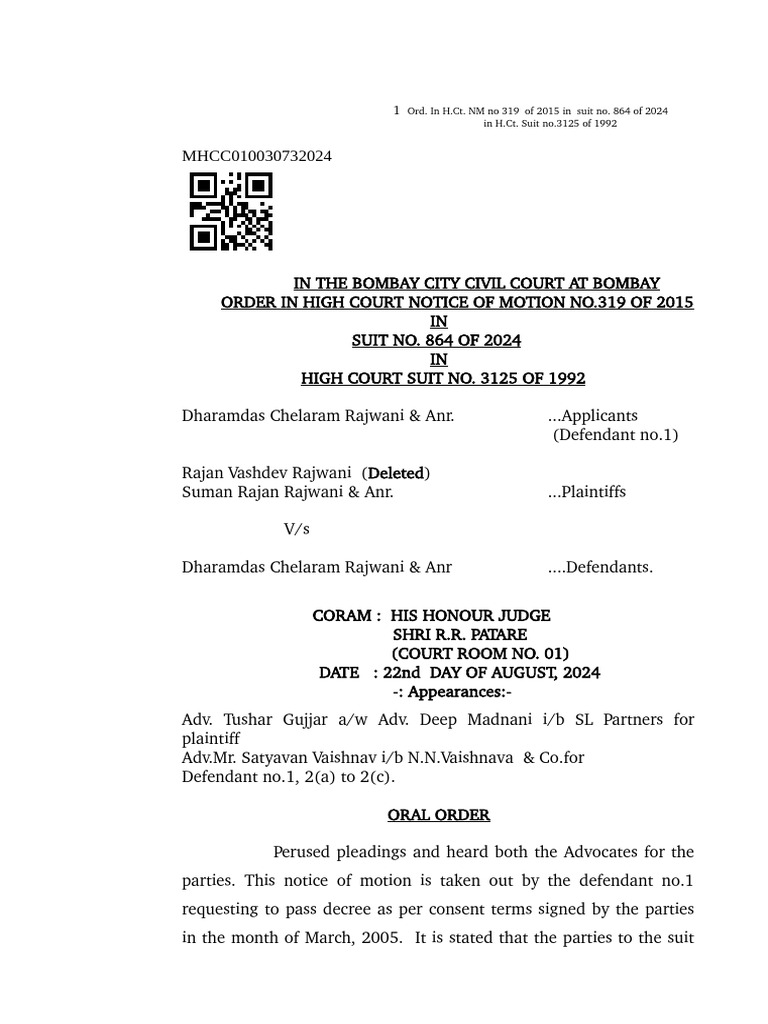 High Court Order on Consent Terms Dispute | PDF | Lawsuit | Judgment (Law)
