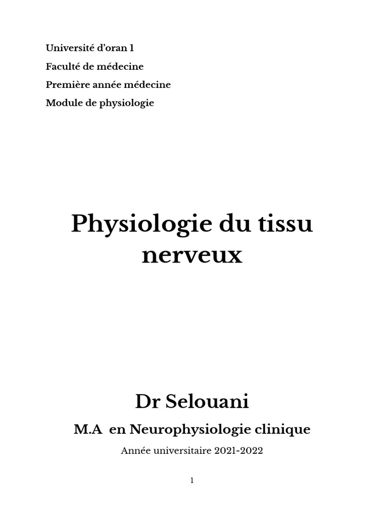 Physiologie du Tissu Nerveux | PDF | Axone | Neurone