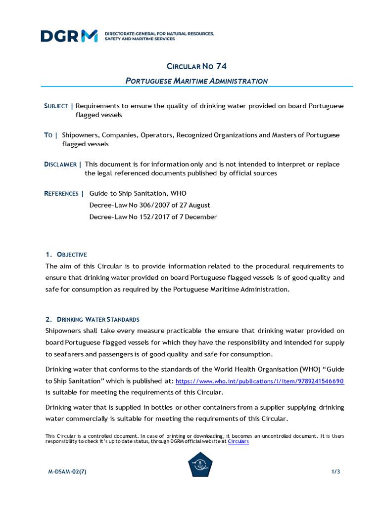 C - 74 - Requirements For Drinking Water On Board | PDF | Drinking ...