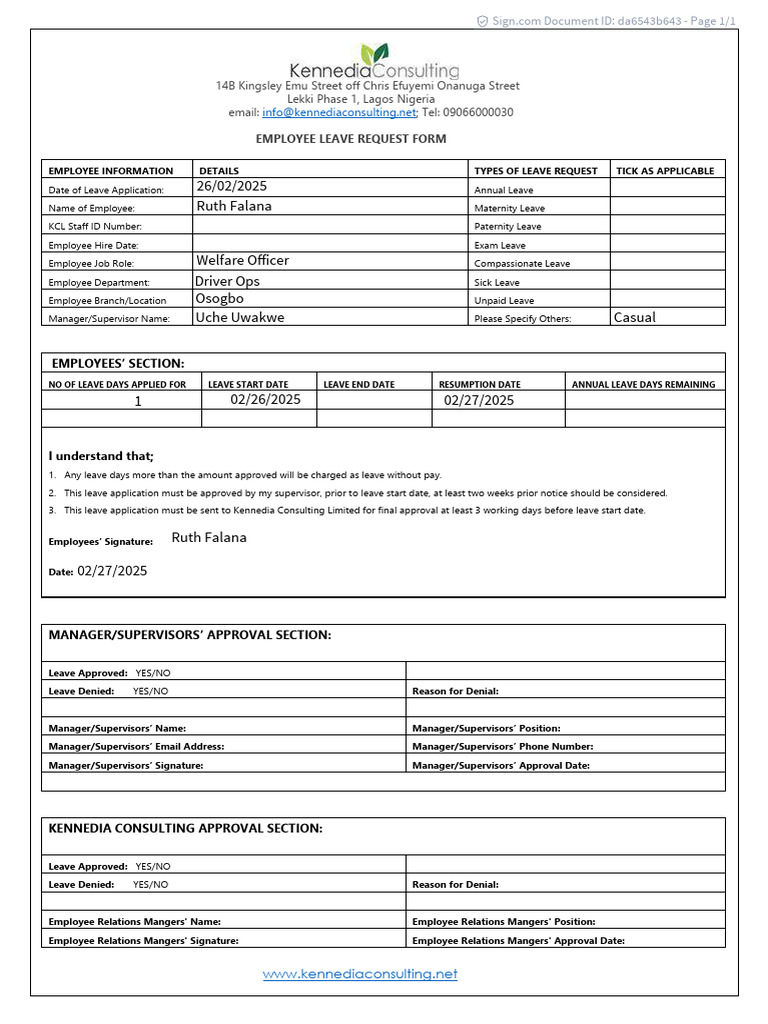 Employee Leave Request Form Template | PDF | Social Policy | Employee ...