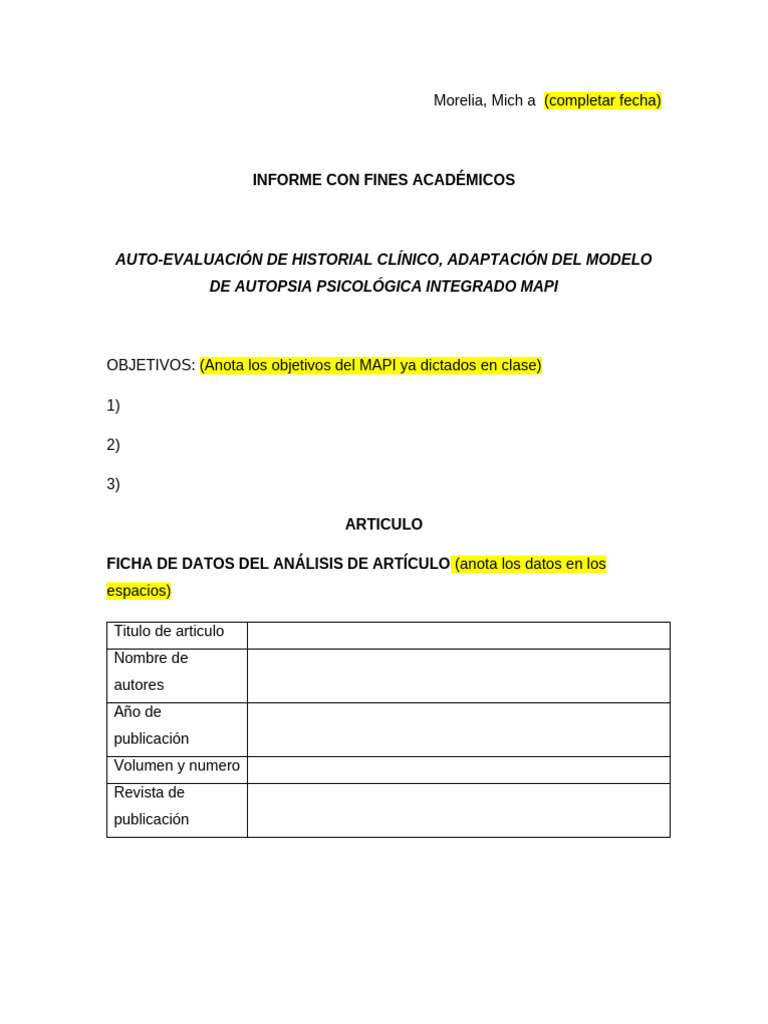 Modelo MAPI Informe | PDF | Suicidio | Psiquiatría