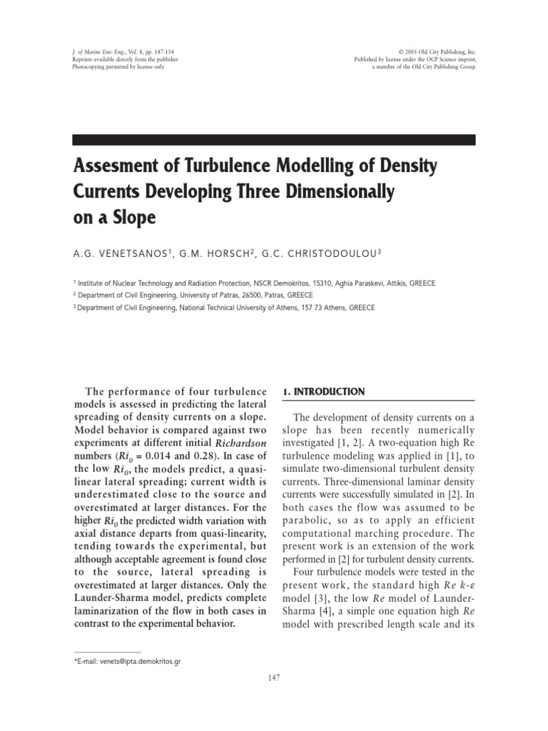 Assesment of Turbulence Modelling of Density Currents Developing Three ...