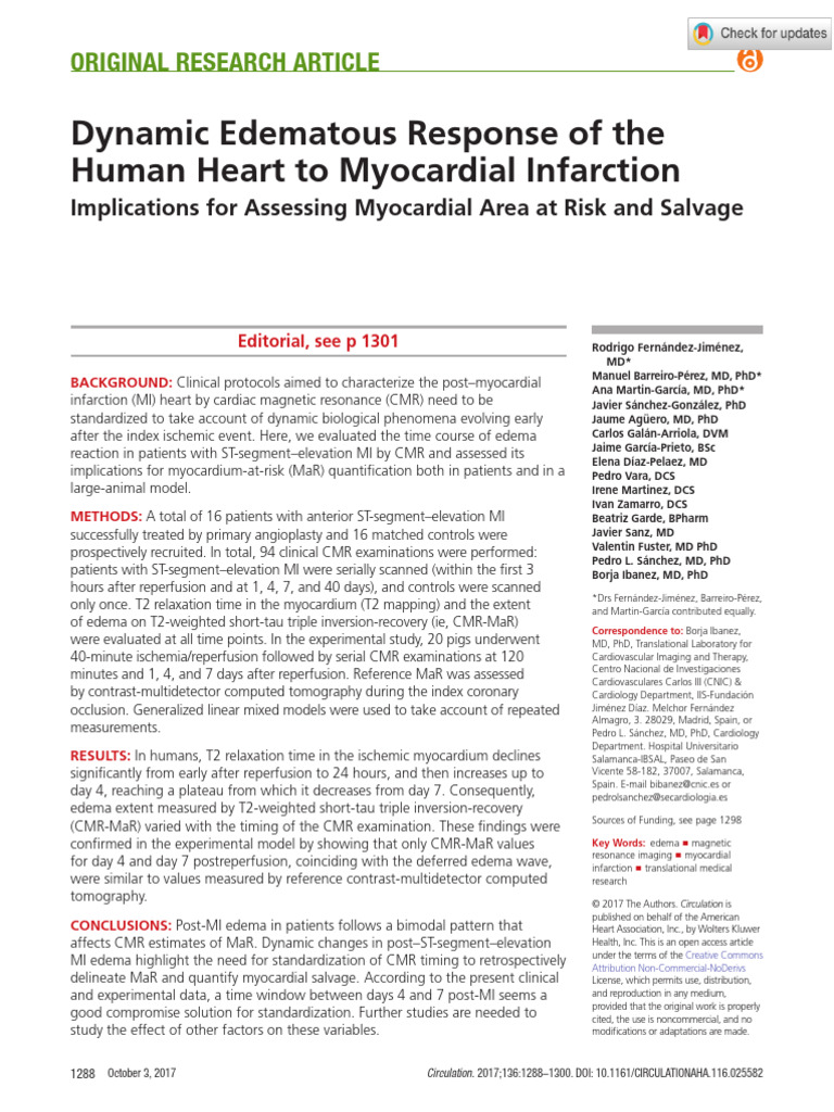 Dynamic Edematous Response of The Human Heart To Myocardial Infarction ...