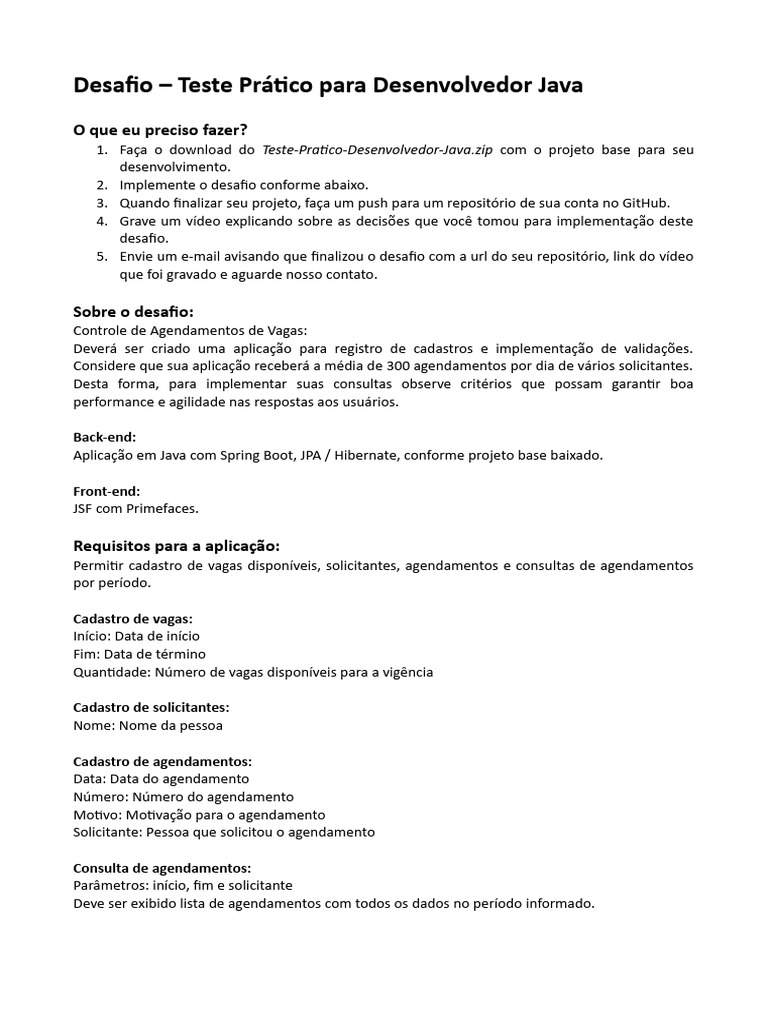 Desafio Prático: Desenvolvedor Java | PDF | Informática | Engenharia de ...
