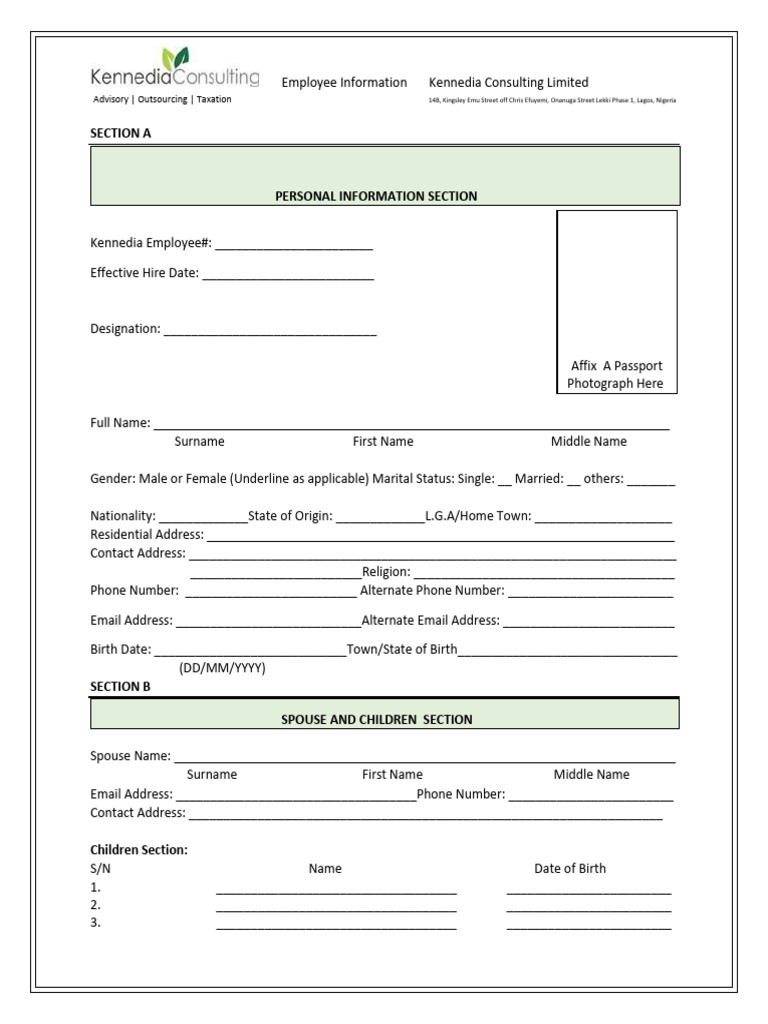 Kennedia Consulting Employee Form | PDF
