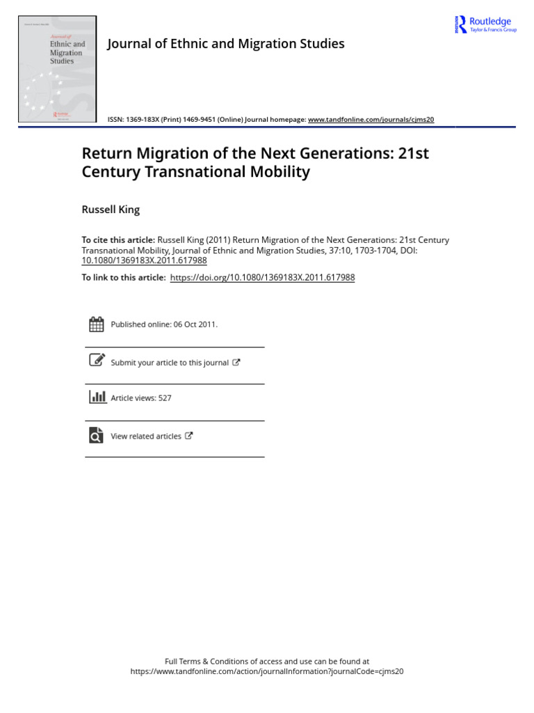 Return Migration of The Next Generations 21st Century Transnational ...