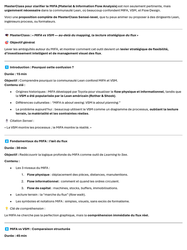 MasterClass : Clarifier le MIFA en Lean | PDF | Lean (production)