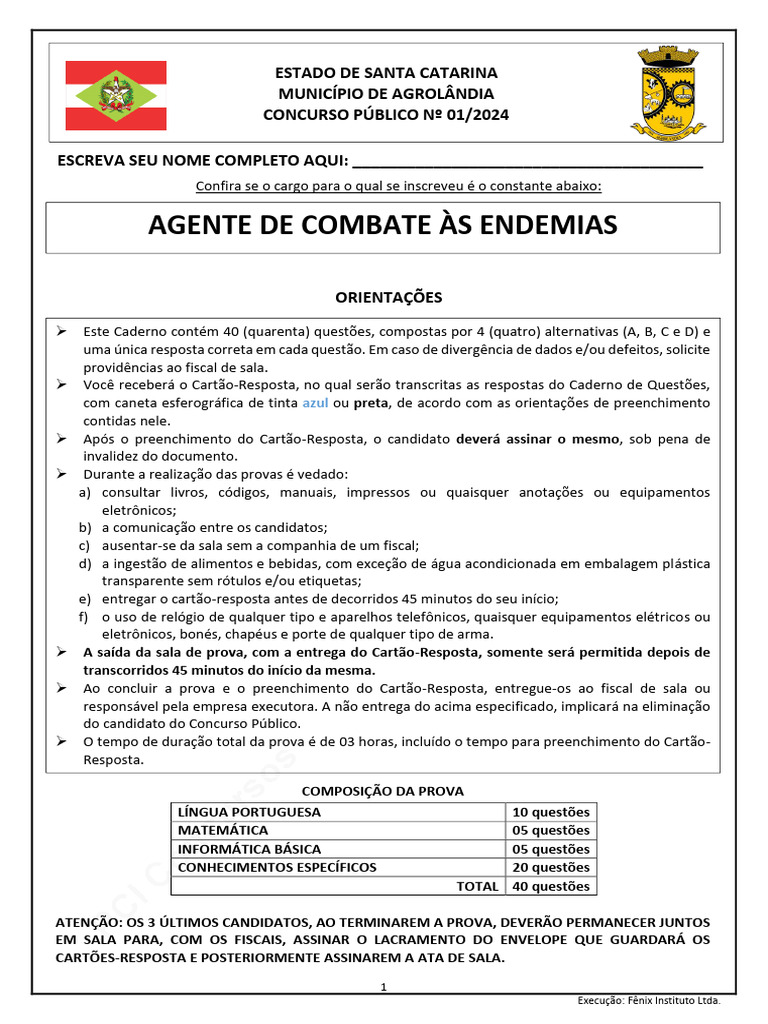 Concurso Agente de Endemias SC 2024 | PDF | Frutose | Açúcar