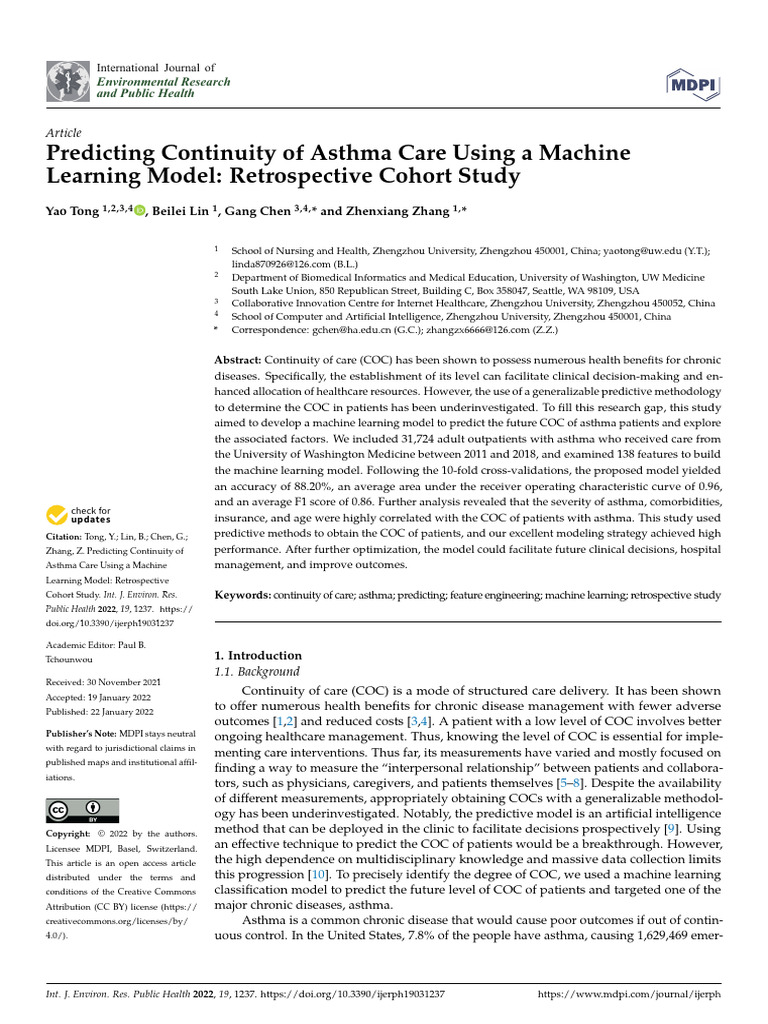 Machine Learning for Asthma Care Continuity | PDF | Electronic Health ...
