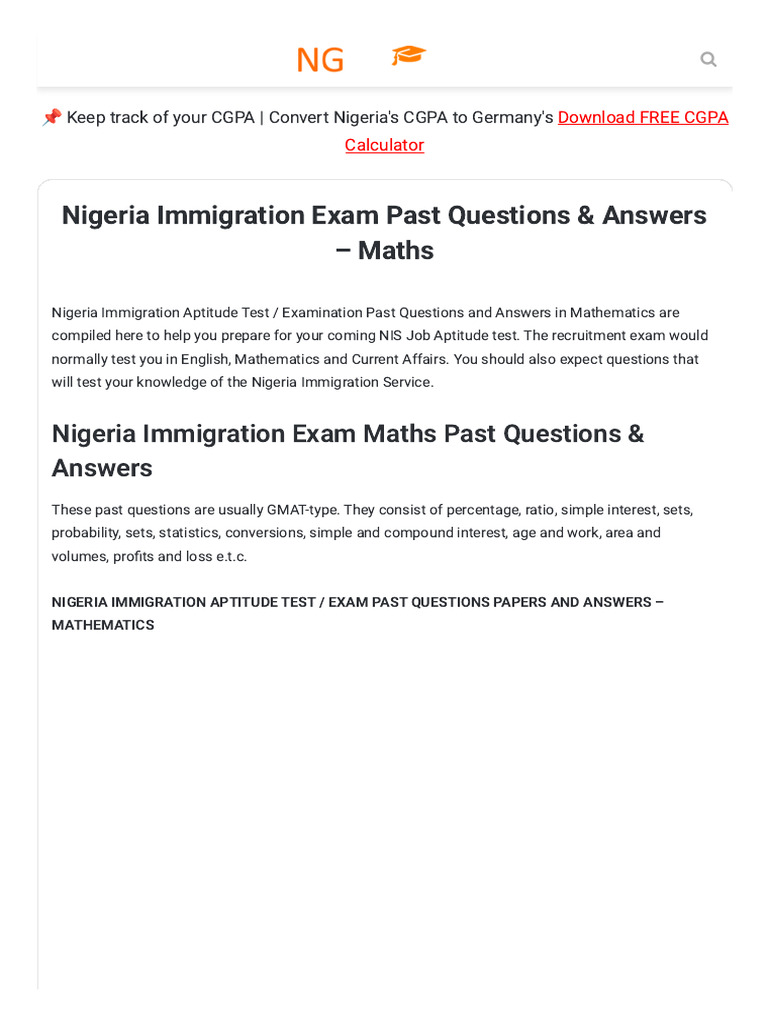 Nigeria Immigration Exam Maths Questions | PDF | Odds