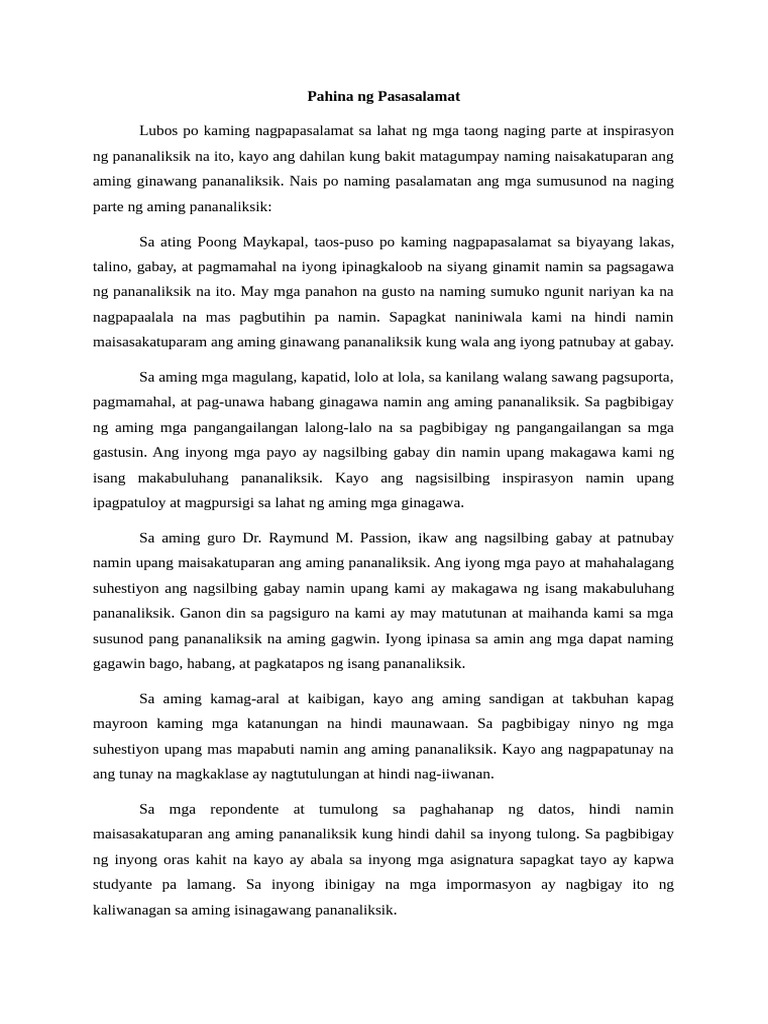 Lanos - Pasasalamat & Dedikasyon | PDF