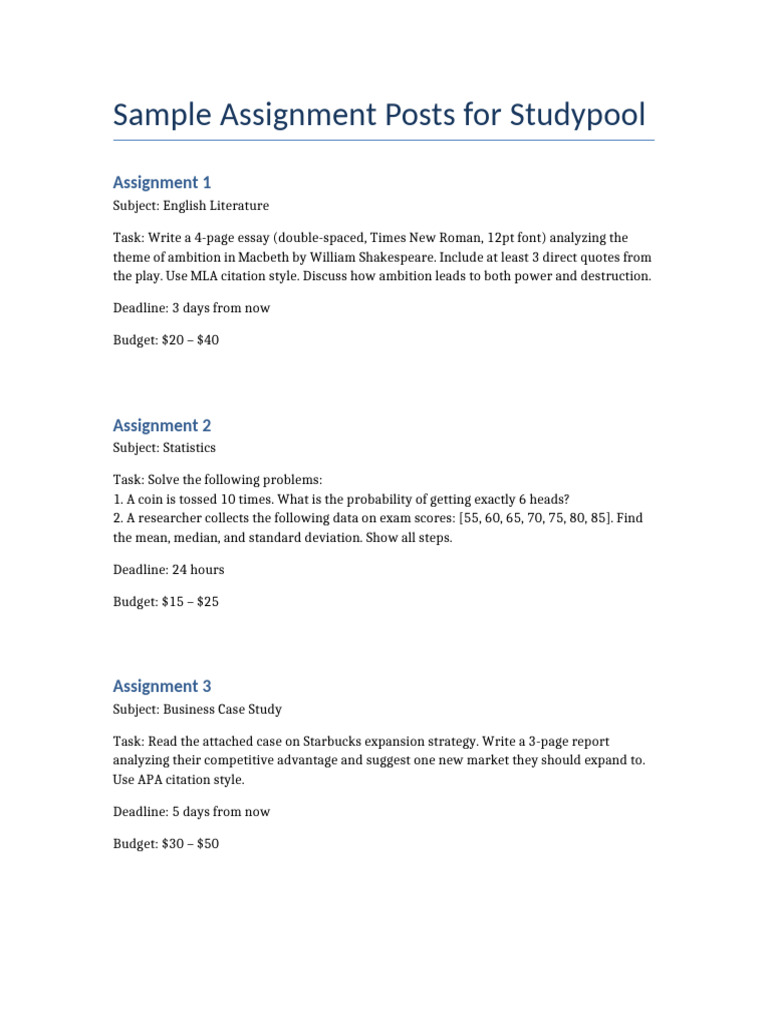 Studypool Assignment Samples Overview | PDF