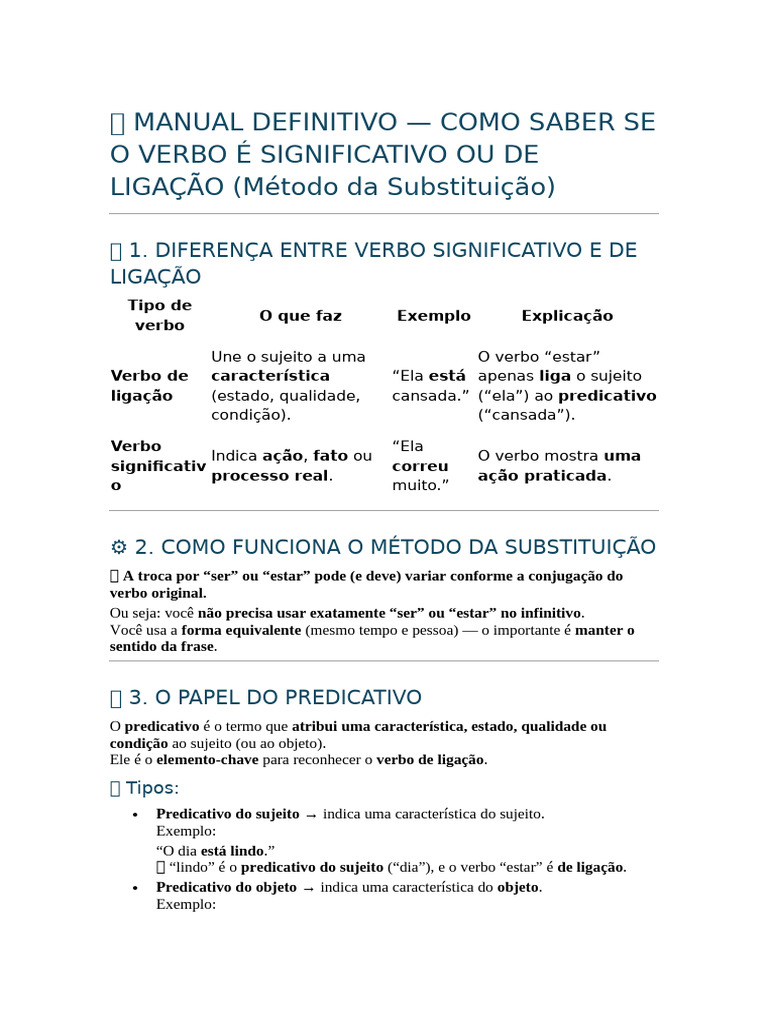 Identificação de Verbos: Ligação ou Significativo | PDF | Assunto ...