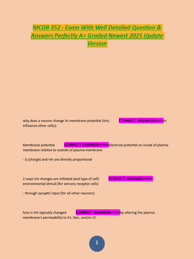 MCDB 352 Exam With Well Detailed Question & Answers Perfectly A+ | PDF ...