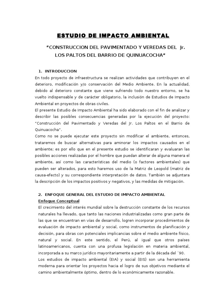 Impacto Ambiental en Quinuacocha | PDF | Evaluación de impacto ...