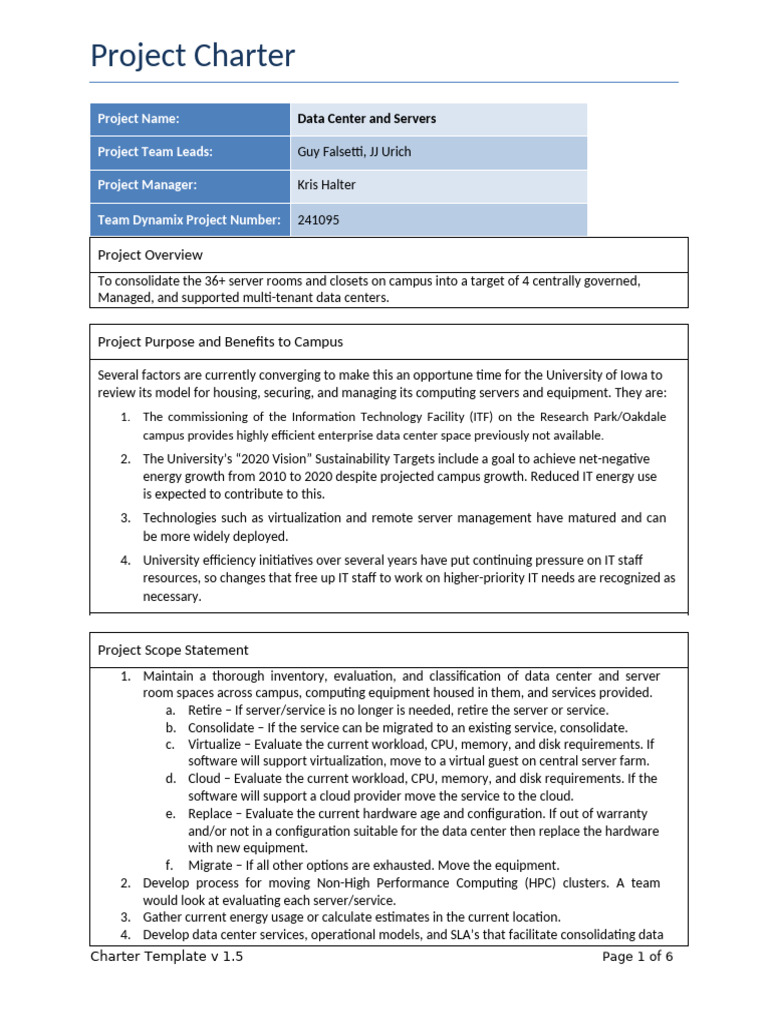Project Charter Template 13 | PDF | Data Center | Cloud Computing