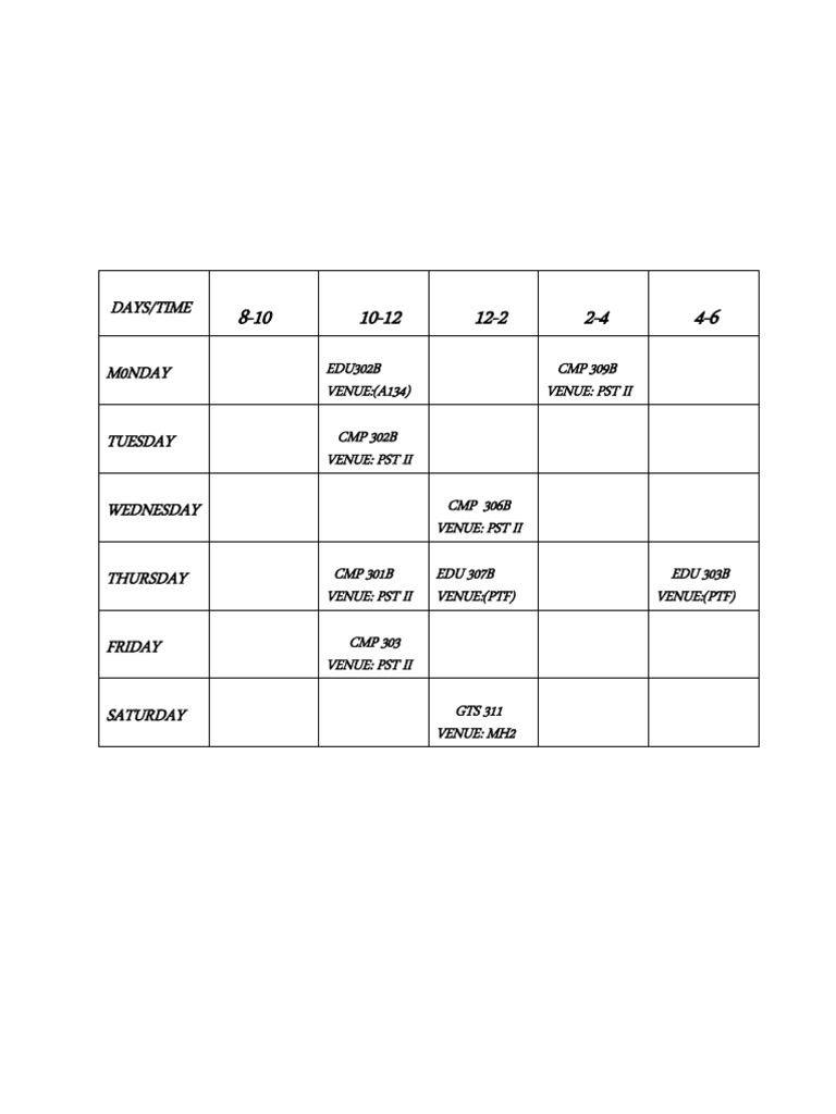 Computer Science and Education 300l First Semester Lecture Time Table ...