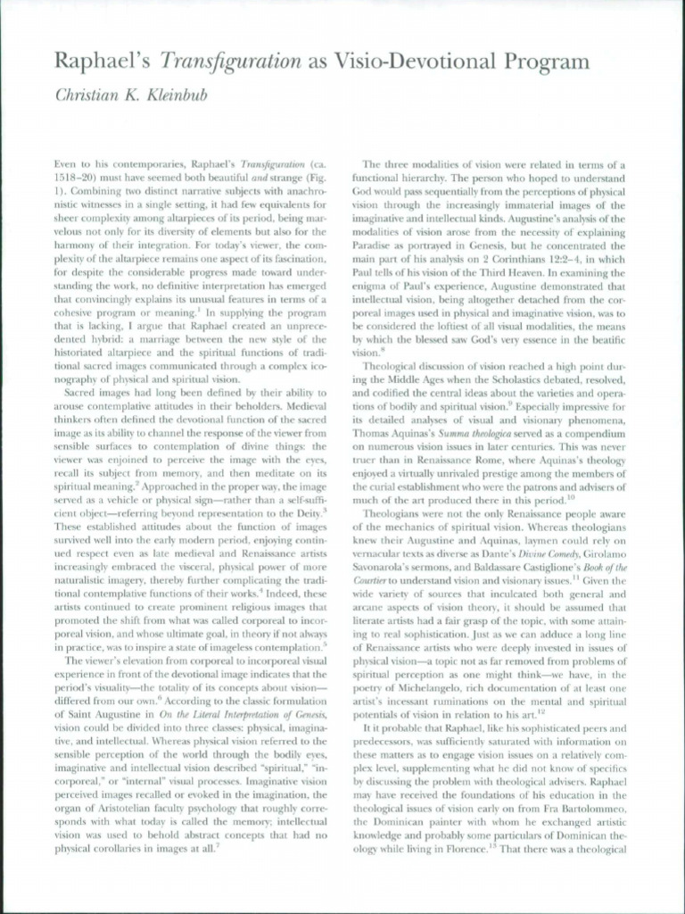 Raphaels Transfiguration As Visio Devoti | PDF