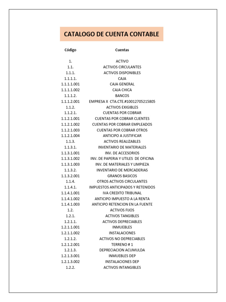 Catálogo de Cuentas Contables Detallado | PDF | Salario | Contabilidad