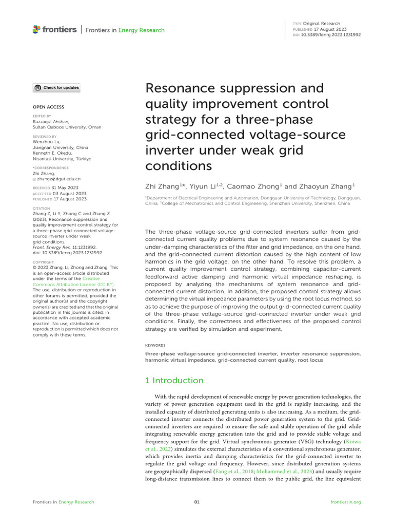 Resonance Suppression and Quality Improvement Control Strategy For A ...