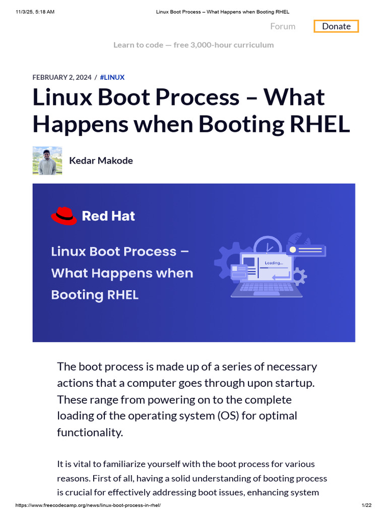 Linux Boot Process – What Happens When Booting RHEL | PDF | Booting | Bios