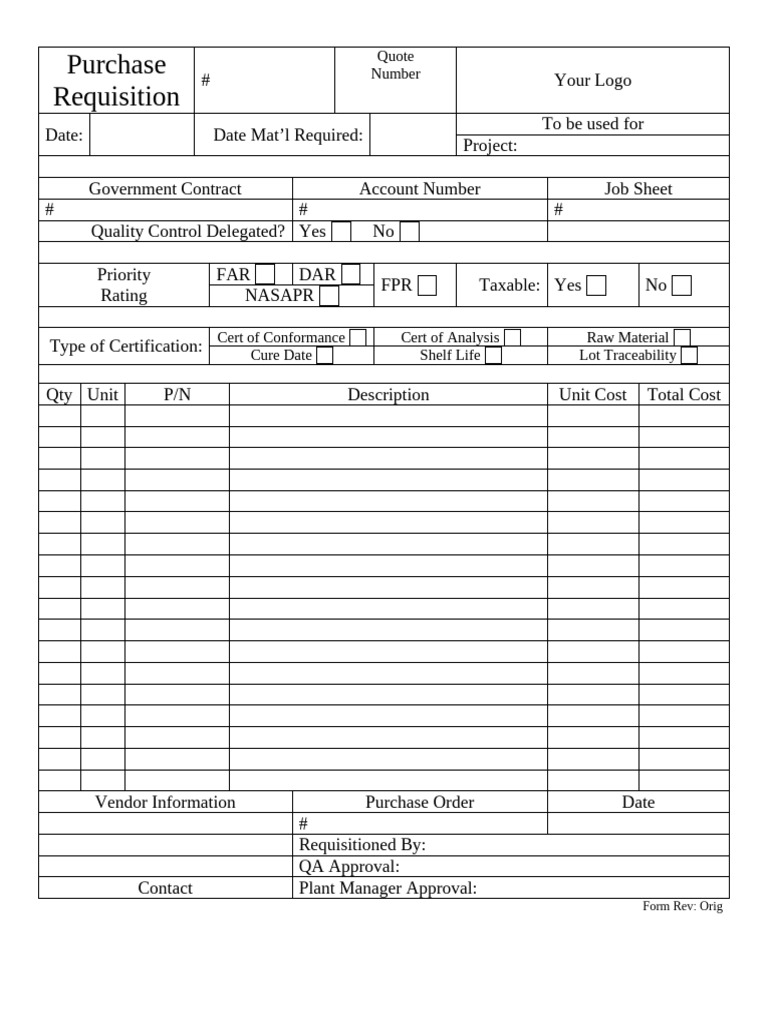 Government Contract Purchase Requisition Form | PDF