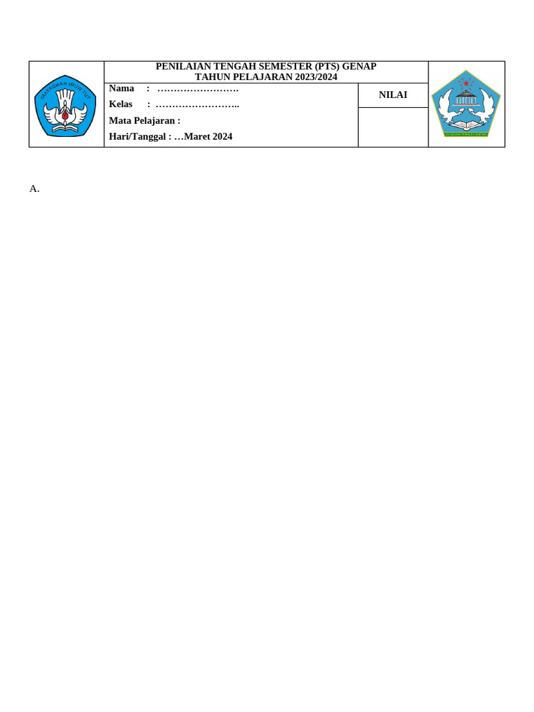 PTS Genap 2023/2024: Format & Nilai | PDF