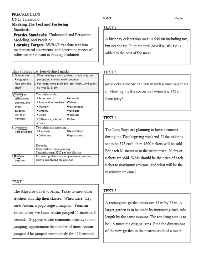 Precalculus: Text Marking & Factoring Guide | PDF | Factorization ...