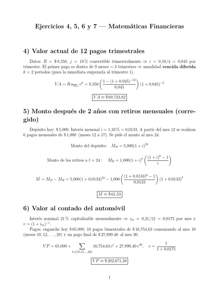 Ejercicios de Matemáticas Financieras | PDF