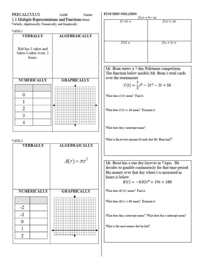 U1L1 Multiple Representations and Functions | PDF | Quadratic Equation ...