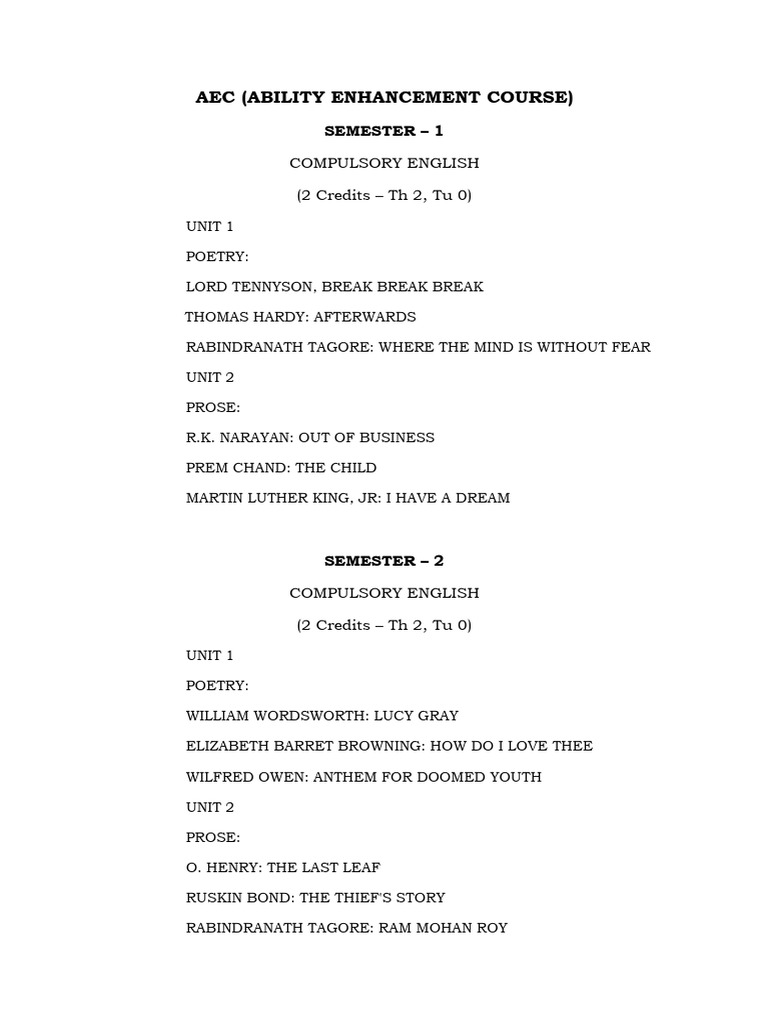 AEC Compulsory English Syllabus Overview | PDF