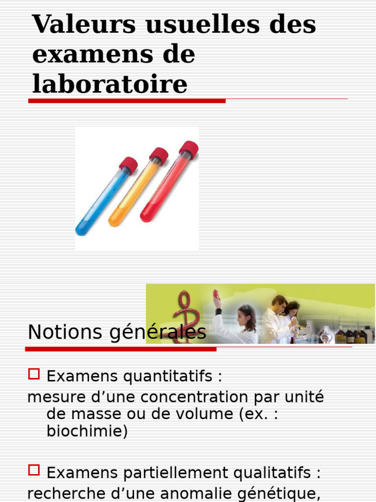 Valeurs et interprétations des examens de laboratoire | PDF ...