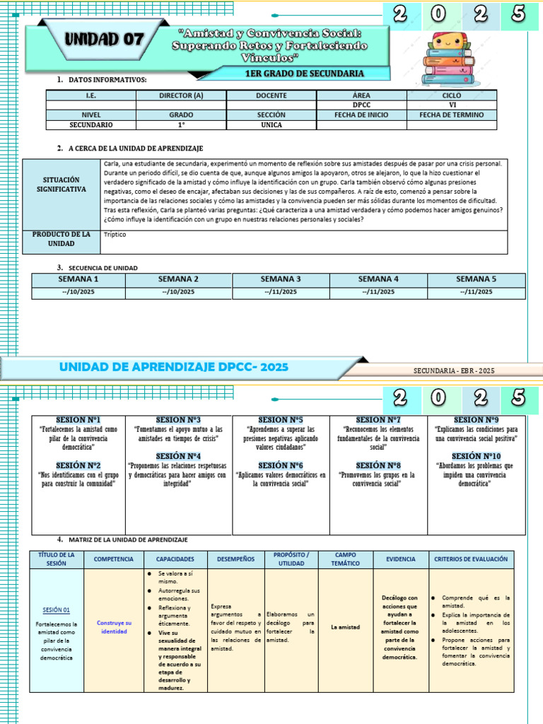 Unidad 7 Dpcc -2025 (Primer Año) | PDF | Aprendizaje | Amistad