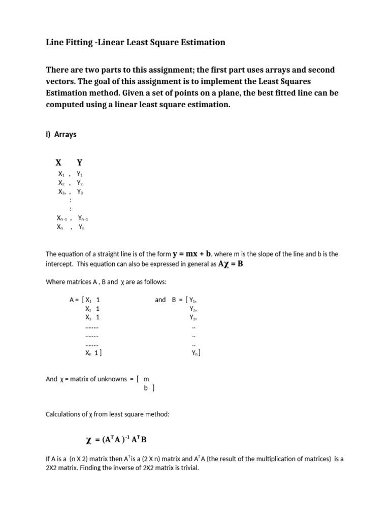 Linear Least Squares Line Fitting | PDF | Matrix (Mathematics) | Least ...
