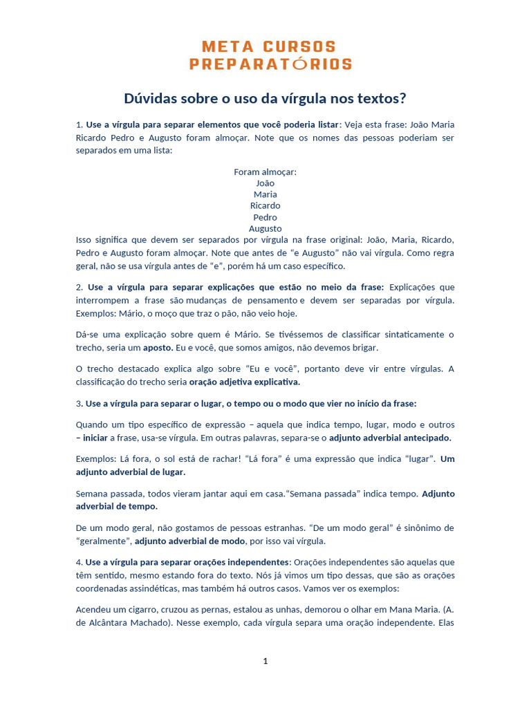 Regras de Uso da Vírgula em Textos | PDF