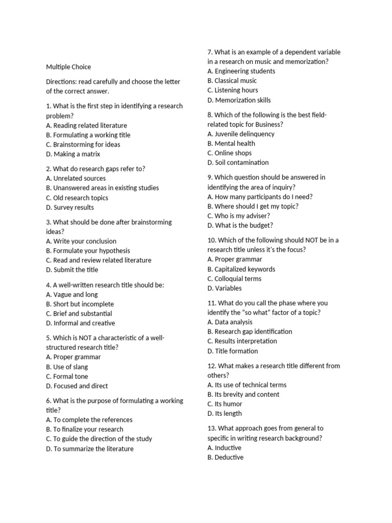 2nd Quarter Practical Resaerch | PDF | Multiple Choice | Methodology