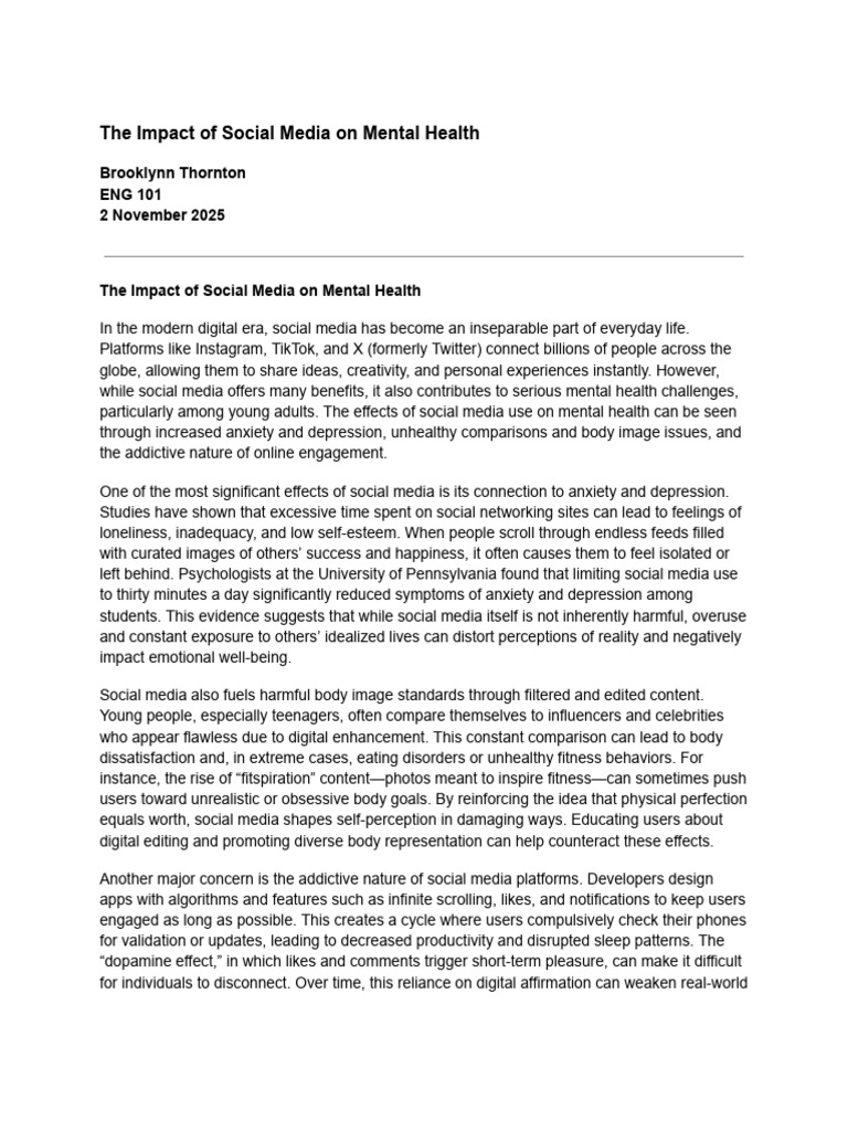 Social Media's Effects on Mental Health | PDF | Social Media | Popular ...