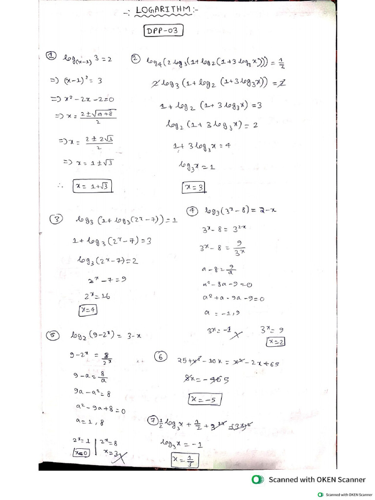 Logarithm Dpp 03 Solutions Pdf