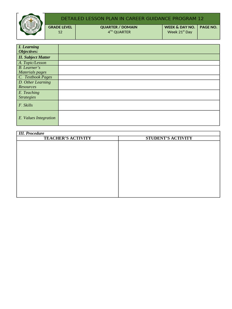 Career Guidance Lesson Plan for Grade 12 | PDF