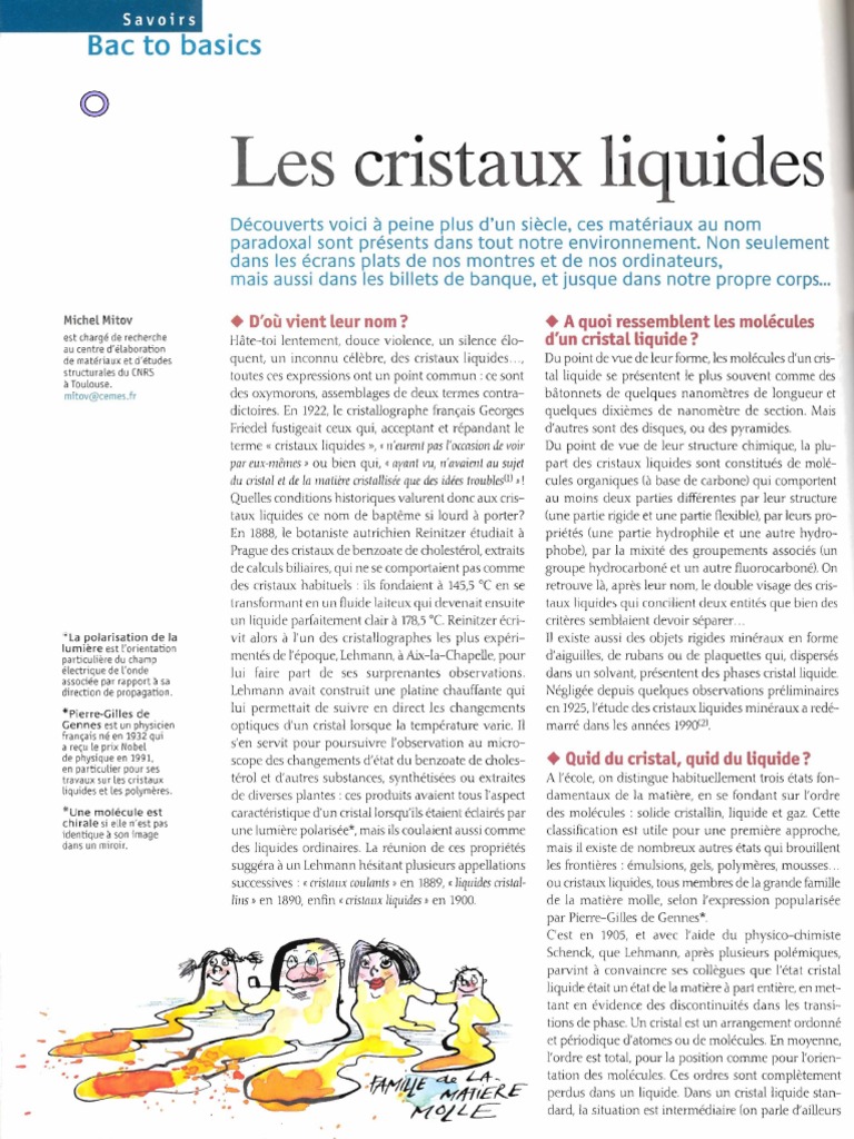 Les cristaux liquides définitions et types PDF Cristal liquide — free download