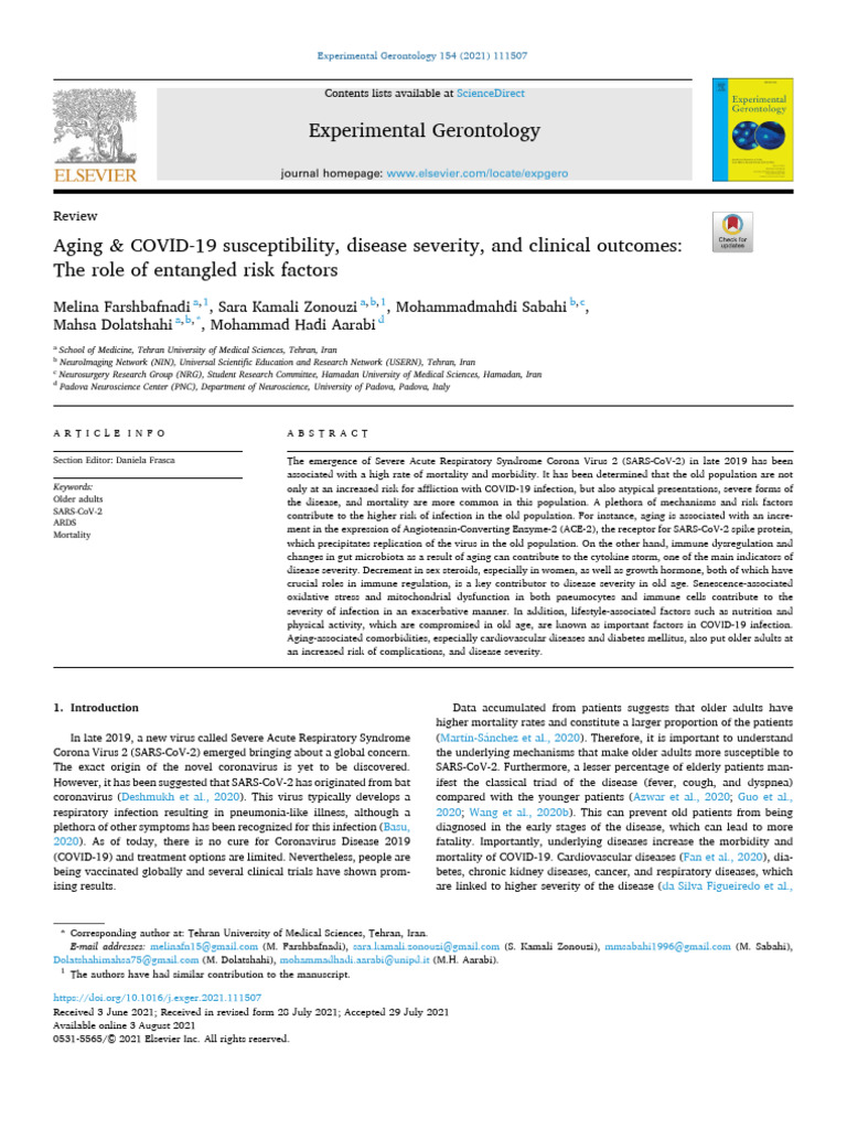 Aging Amp COVID 19 Susceptibility Disease Severity and 2021 ...