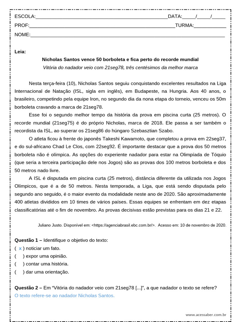 Interpretacao-de-texto-Noticia-5o-ano-Com-respostas | PDF